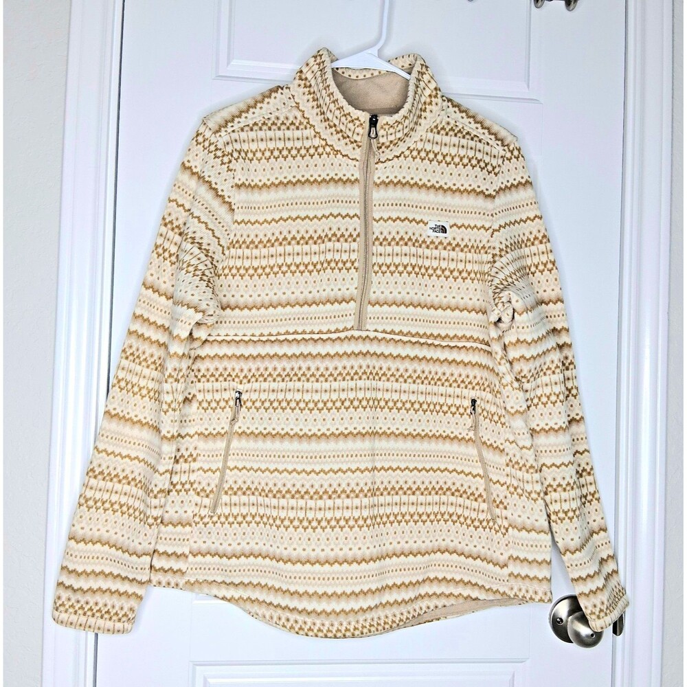 The North Face Women's XL Beige/White Fair Isle Fleece 1/4 Zip Mock Neck